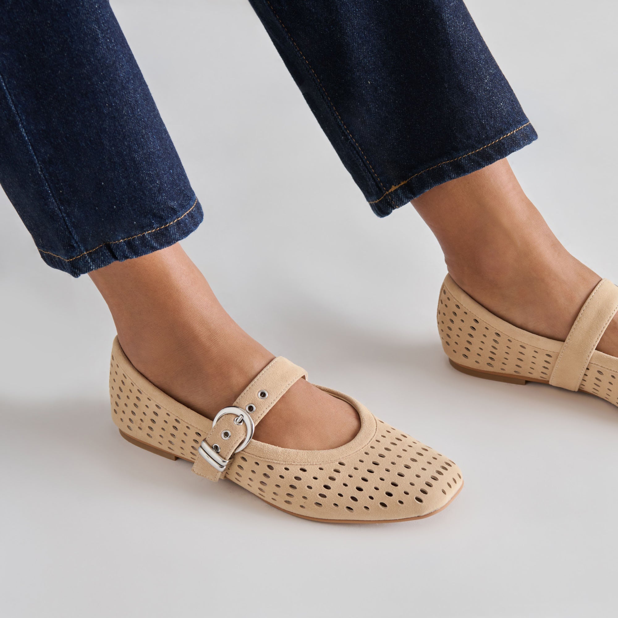 MIKEL BALLET FLATS CAMEL PERFORATED SUEDE - Image 4
