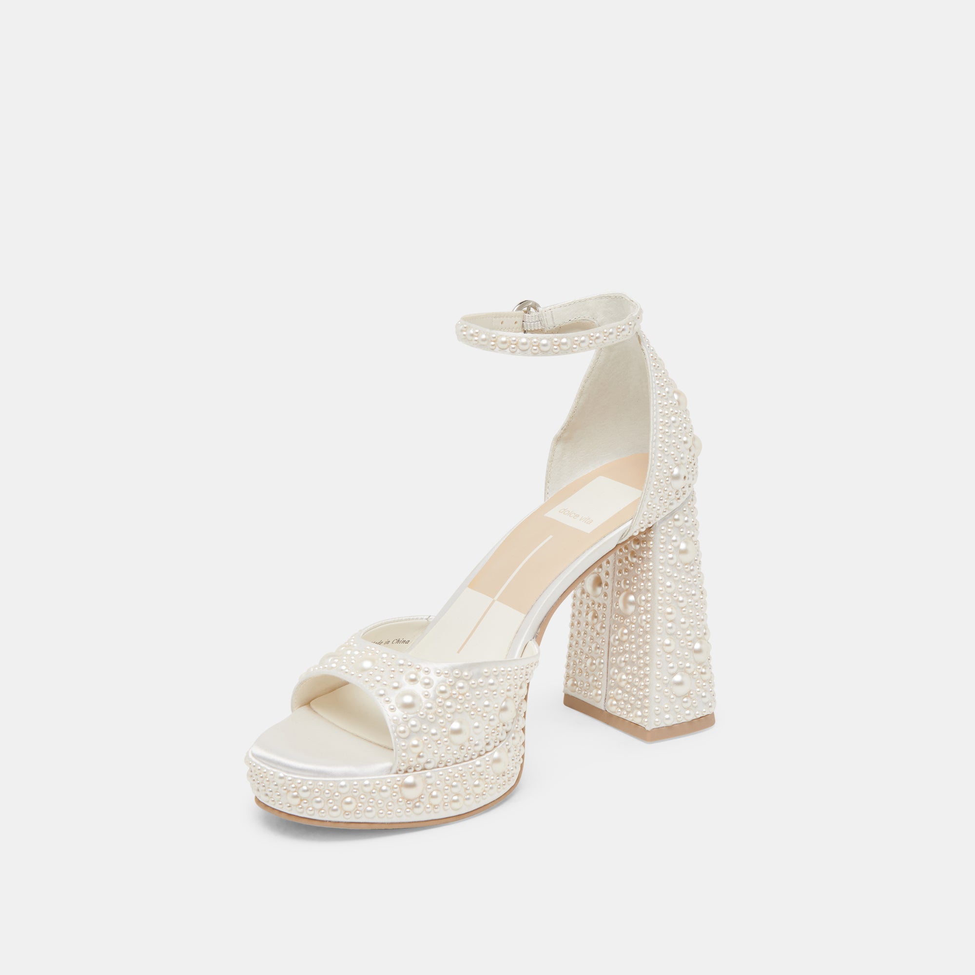 PANDRO PEARL HEELS TRUE WHITE SATIN - Image 7