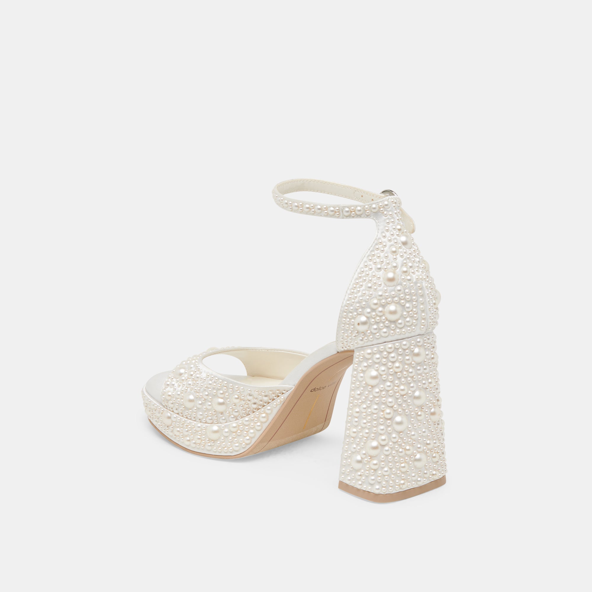 PANDRO PEARL HEELS TRUE WHITE SATIN - Image 8