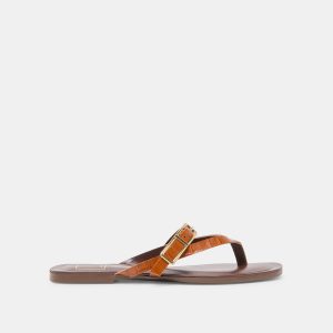 PIERS SANDALS COGNAC CROCO EMBOSSED LEATHER
