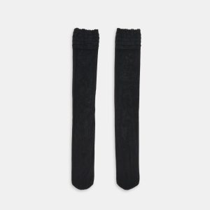 RUFFLE SHEER KNEE HIGH SOCKS BLACK