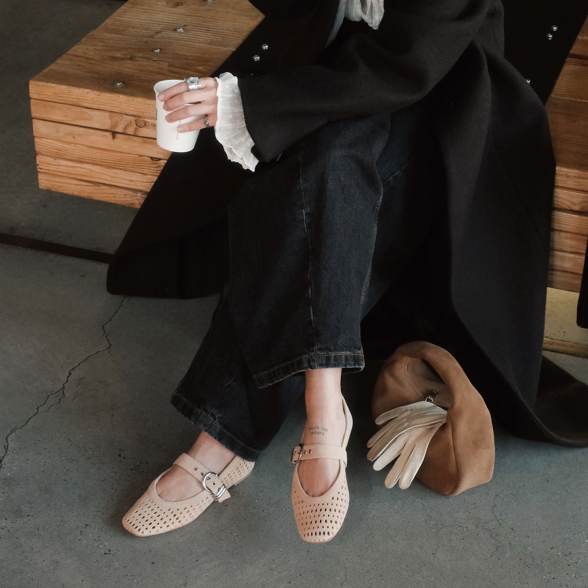 MIKEL BALLET FLATS CAMEL PERFORATED SUEDE - Image 10